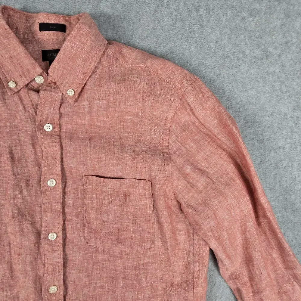 J.Crew Small Red Baird McNutt 100% Irish Linen Long Sleeve Button Down Shirt
